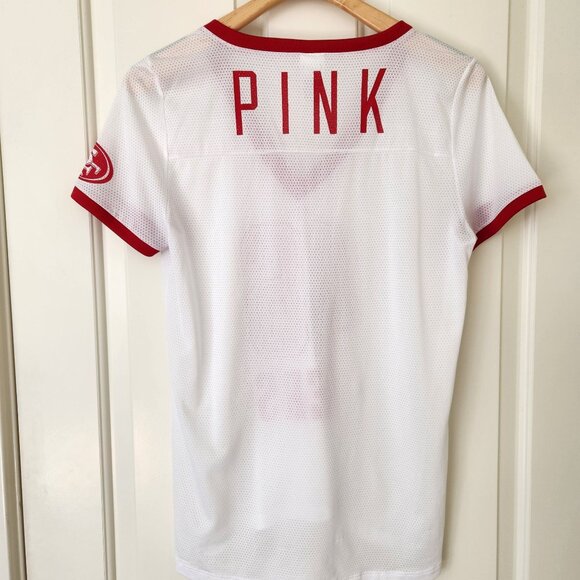 Victoria's Secret Pink NFL San Francisco 49ers Sequin V-Neck Jersey Cute Sporty - Picture 3 of 14